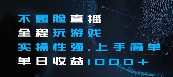 不露脸直播全程玩游戏，实操性强，上手简单，单日收益1000+【揭秘】-山河网创