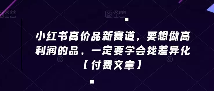 小红书高价品新赛道，要想做高利润的品，一定要学会找差异化【付费文章】-山河网创