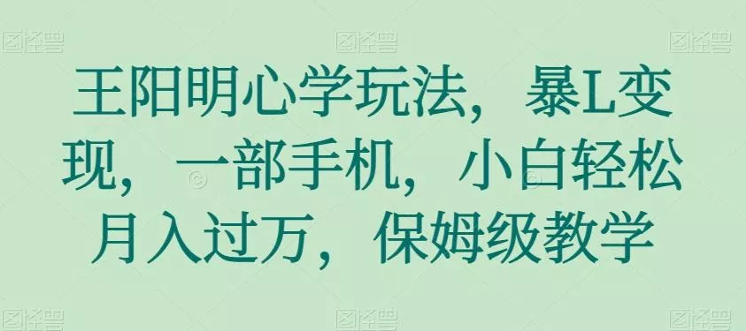 王阳明心学玩法，暴L变现，一部手机，小白轻松月入过万，保姆级教学【揭秘】-山河网创
