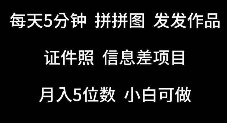 每天5分钟，拼拼图发发作品，证件照信息差项目，小白可做【揭秘】-山河网创