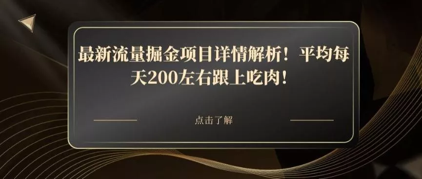 最新流量掘金项目详情解析！平均每天200左右跟上吃肉！-山河网创