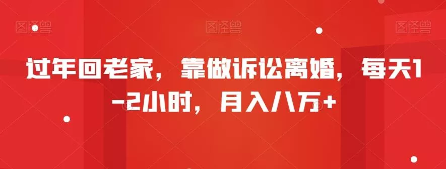 过年回老家，靠做诉讼离婚，每天1-2小时，月入八万+-山河网创