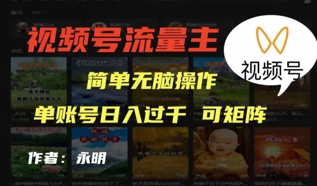 视频号流量主项目，外面收费2980，简单无脑制作作品，单账号日入过干-山河网创
