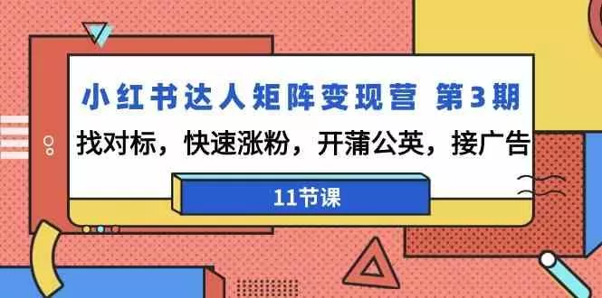 小红书达人矩阵变现营第3期，找对标，快速涨粉，开蒲公英，接广告(11节课)-山河网创