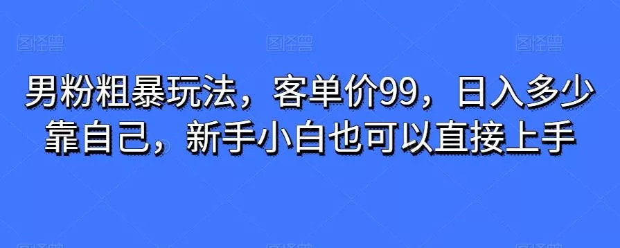 男粉粗暴玩法，客单价99，日入多少靠自己，新手小白也可以直接上手-山河网创