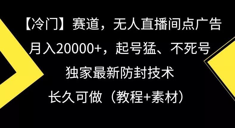 冷门赛道，无人直播间点广告，月入20000+，起号猛、不死号，独家最新防封技术【揭秘】-山河网创