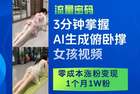 3分钟掌握AI生成俯卧撑女孩视频，零成本涨粉变现，1个月1W粉-山河网创