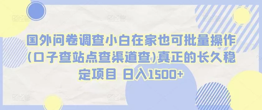 国外问卷调查小白在家也可批量操作(口子查站点查渠道查)真正的长久稳定项目 日入1500+【揭秘】-山河网创