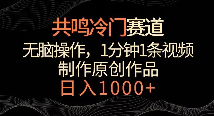 共鸣冷门赛道，无脑操作，一分钟一条视频，日入1000+【揭秘】-山河网创