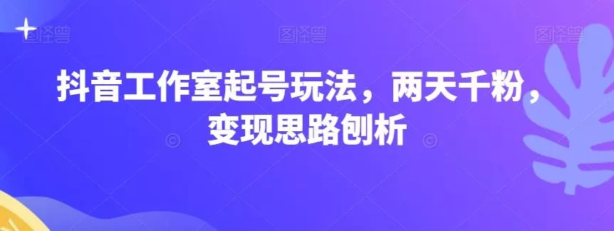 抖音工作室起号玩法，两天千粉，变现思路刨析-山河网创