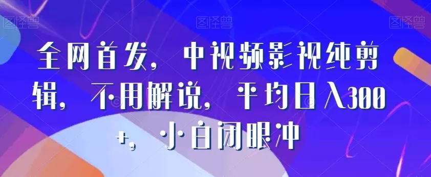 全网首发，中视频影视纯剪辑，不用解说，平均日入300+，小白闭眼冲-山河网创
