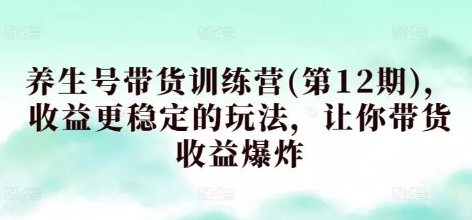 养生号带货训练营(第12期)，收益更稳定的玩法，让你带货收益爆炸-山河网创