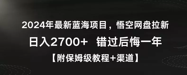 2024年最新蓝海项目，悟空网盘拉新，日入2700+错过后悔一年【附保姆级教程+渠道】【揭秘】-山河网创
