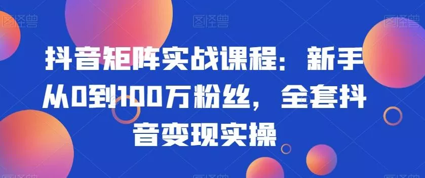 抖音矩阵实战课程：新手从0到100万粉丝，全套抖音变现实操-山河网创