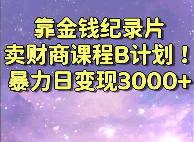 靠金钱纪录片卖财商课程B计划！暴力日变现3000+，喂饭式干货教程！-山河网创