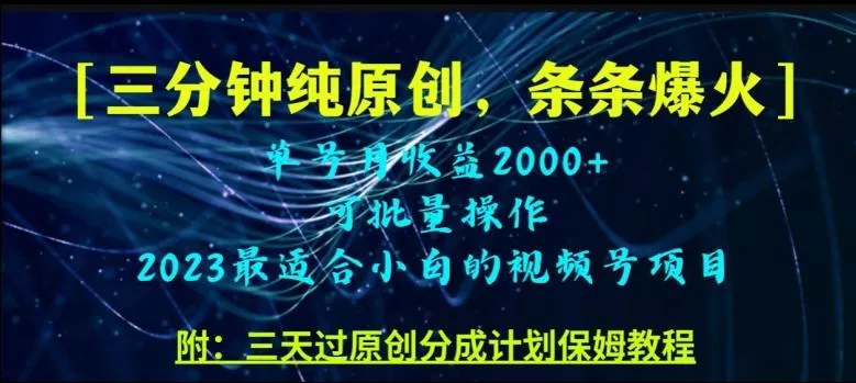 三分钟制作视频号纯原创，条条爆款，轻松月入过万【揭秘】-山河网创