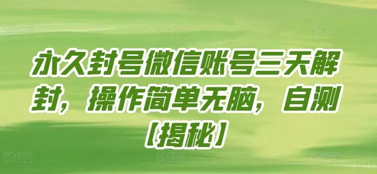 永久封号微信账号三天解封，操作简单无脑，自测【揭秘】-山河网创