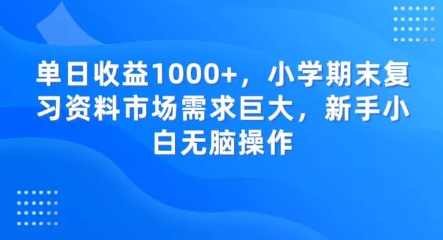 单日收益1000+，小学期末复习资料市场需求巨大，新手小白无脑操作-山河网创