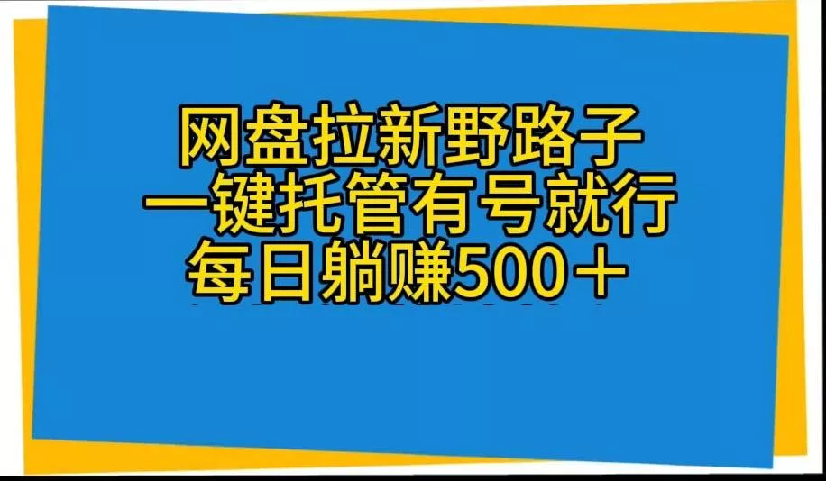 网盘拉新野路子，一键托管有号就行，全自动代发视频，每日躺赚500＋-山河网创