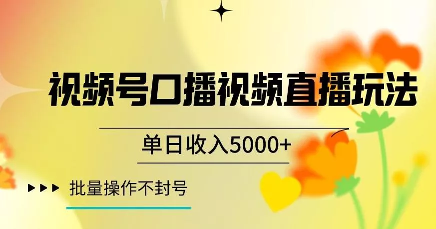 视频号囗播视频直播玩法，单日收入5000+，批量操作不封号【揭秘】-山河网创