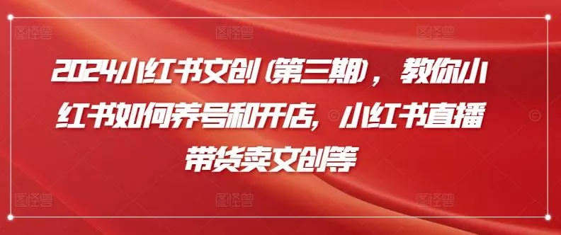 2024小红书文创(第三期)，教你小红书如何养号和开店，小红书直播带货卖文创等-山河网创