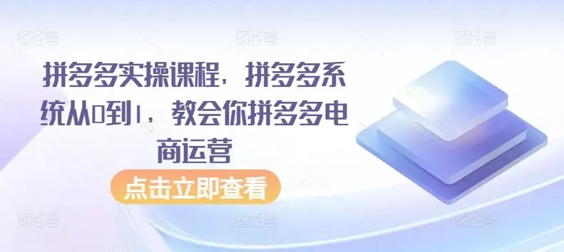 拼多多实操课程，拼多多系统从0到1，教会你拼多多电商运营-山河网创