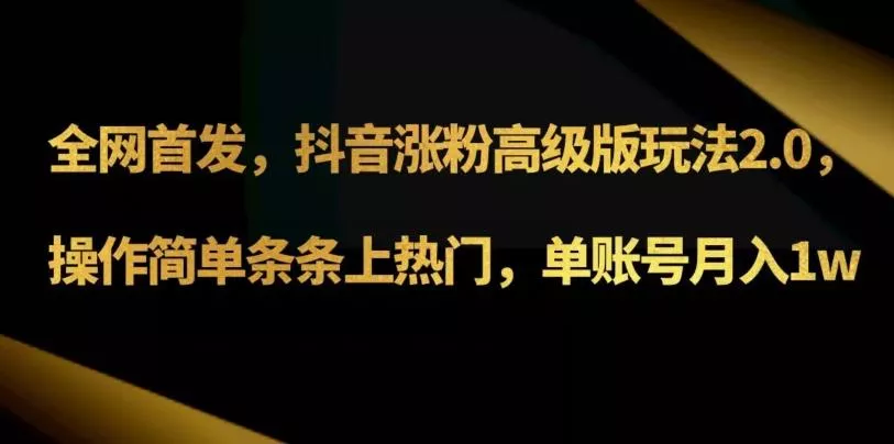 抖音涨粉高级版玩法3.0，操作简单条条上热门，单账号月入1w可批量矩阵（附1500素材）-山河网创