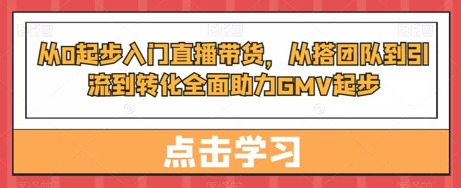 从0起步入门直播带货，​从搭团队到引流到转化全面助力GMV起步-山河网创