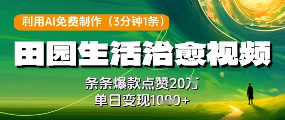 利用AI免费制作田园生活治愈视频，条条爆款点赞20W，单日变现几张-山河网创
