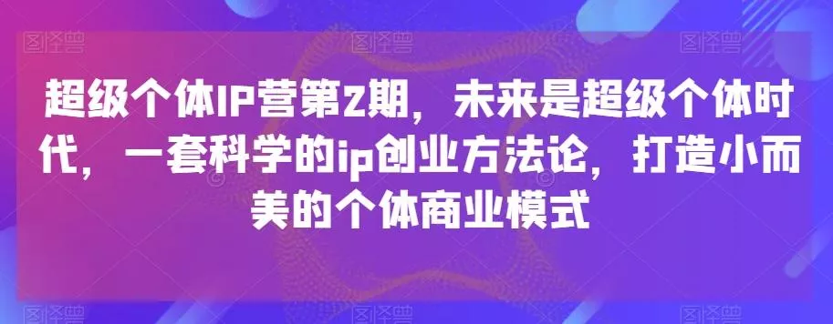 超级个体IP营第2期，未来是超级个体时代，一套科学的ip创业方法论，打造小而美的个体商业模式-山河网创