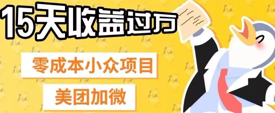 零成本小众项目，美团加微，一单4.5+，15天已经有人赚上万收益-山河网创