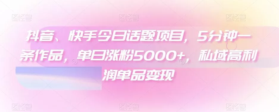 抖音、快手今日话题项目，5分钟一条作品，单日涨粉5000+，私域高利润单品变现-山河网创