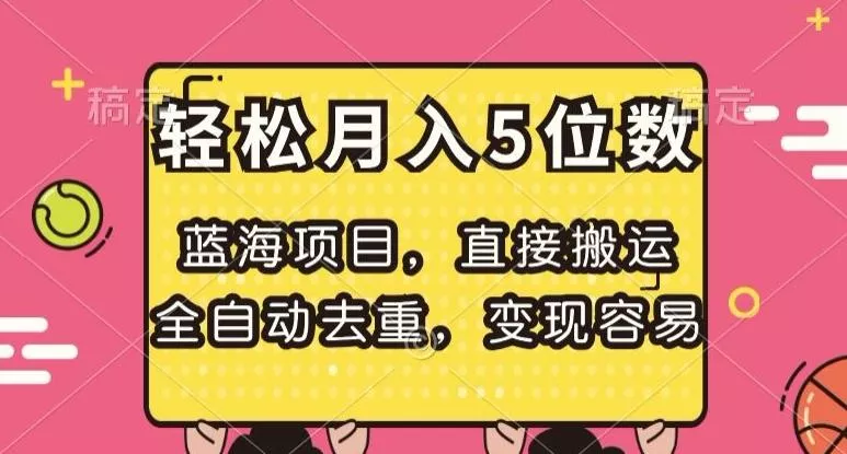 蓝海项目，直接搬运，全自动去重，变现容易，轻松月入5位数【揭秘】-山河网创