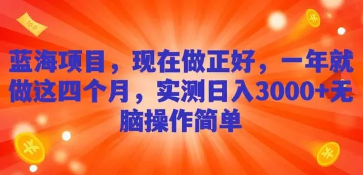蓝海项目，现在做正好，一年就做这4个月，实测日入3000+，无脑简单操作-山河网创
