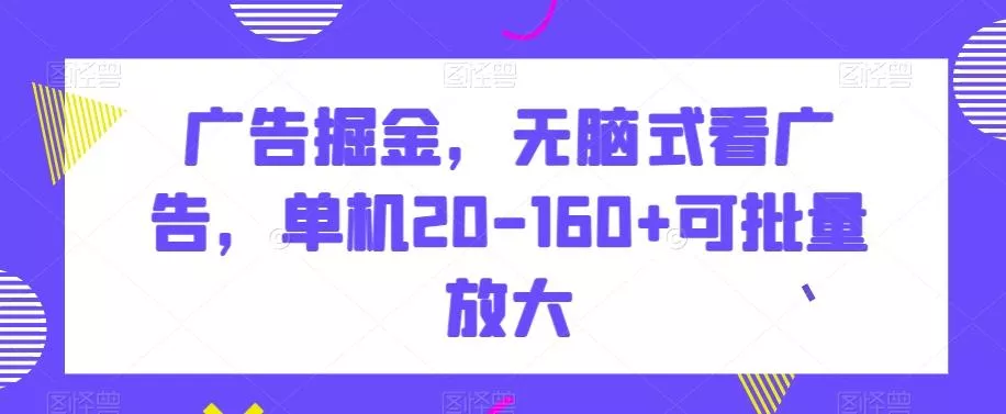 广告掘金，无脑式看广告，单机20-160+可批量放大【揭秘】-山河网创