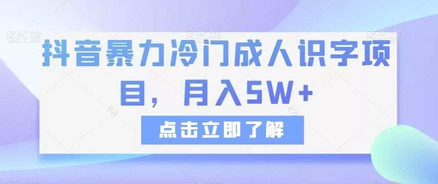 抖音暴力冷门成人识字项目，月入5W+【揭秘】-山河网创