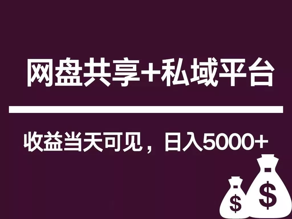 新用户推荐网盘共享+私域平台，无需粉丝即可轻松起号，收益当天可见，单日已破5000+-山河网创
