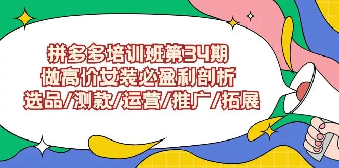 (9333期)拼多多培训班第34期：做高价女装必盈利剖析  选品/测款/运营/推广/拓展-山河网创
