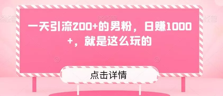 一天引流200+的男粉，日赚1000+，就是这么玩的-山河网创