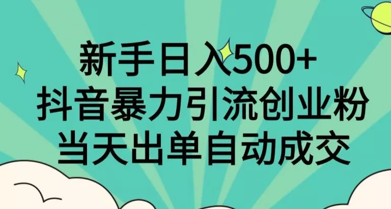 新手日入500+，抖音暴力引流创业粉，当天出单自动成交-山河网创