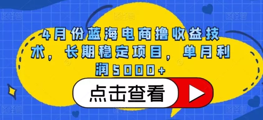 4月份蓝海电商撸收益技术，长期稳定项目，单月利润5000+【揭秘】-山河网创