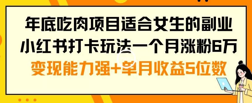 年底吃肉项目适合女生的副业小红书打卡玩法一个月涨粉6万+变现能力强+单月收益5位数【揭秘】-山河网创