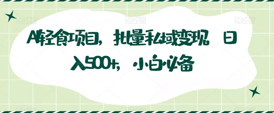 AI轻食项目，批量私域变现，日入500+，小白必备-山河网创