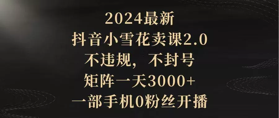 (9639期)2024最新抖音小雪花卖课2.0 不违规 不封号 矩阵一天3000+一部手机0粉丝开播-山河网创