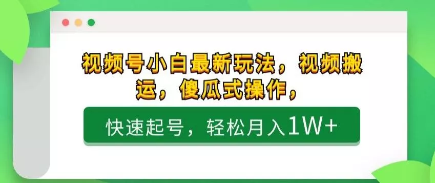 视频号小白最新玩法，视频搬运，傻瓜式操作，快速起号，轻松月入1W+-山河网创