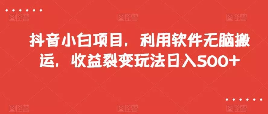 抖音小白项目，利用软件无脑搬运，收益裂变玩法日入500+【揭秘】-山河网创