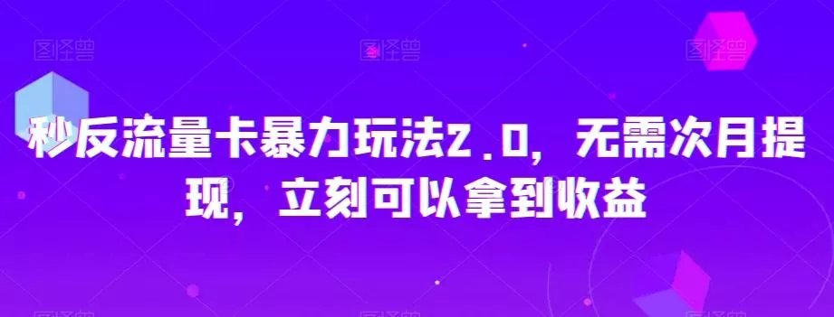 秒反流量卡暴力玩法2.0，无需次月提现，立刻可以拿到收益【揭秘】-山河网创