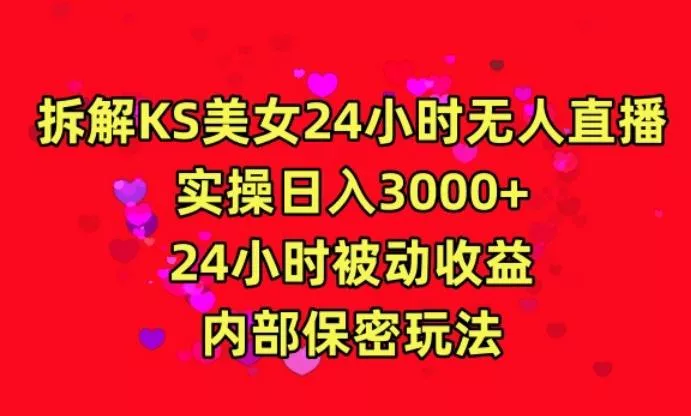 利用快手24小时无人美女直播，实操日入3000，24小时被动收益，内部保密玩法【揭秘】-山河网创