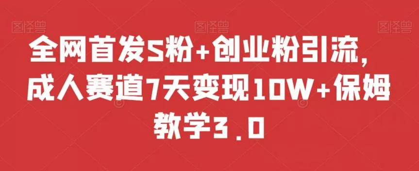 全网首发S粉+创业粉引流，成人赛道7天变现10W+保姆教学3.0【揭秘】-山河网创
