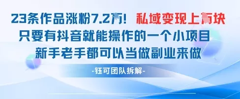 抖音私域项目23条作品涨粉7.2W，私域变现1W-山河网创